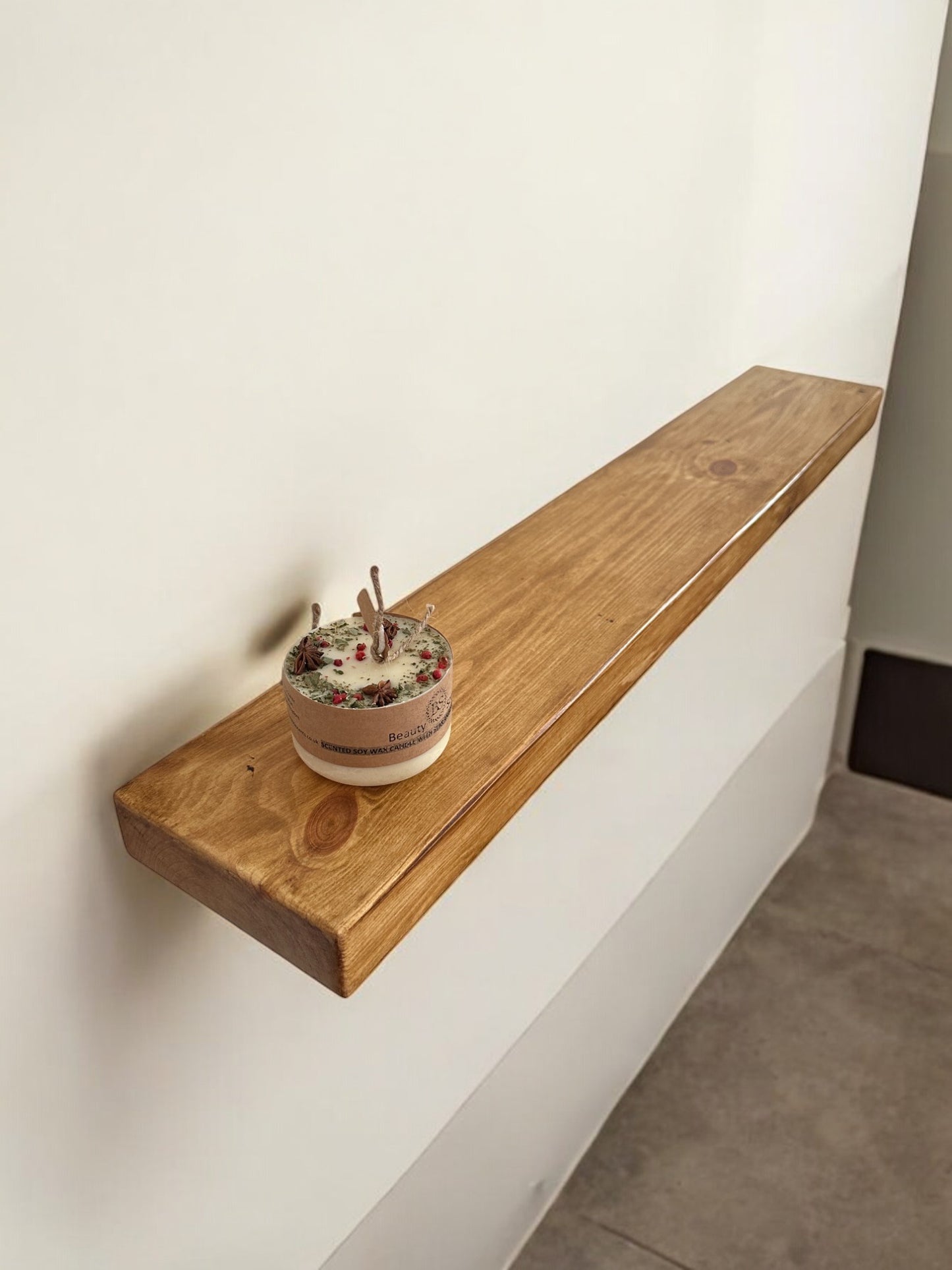 Elegant Dark Oak Solid Wood Floating Shelves – Handmade with Scandinavian Redwood