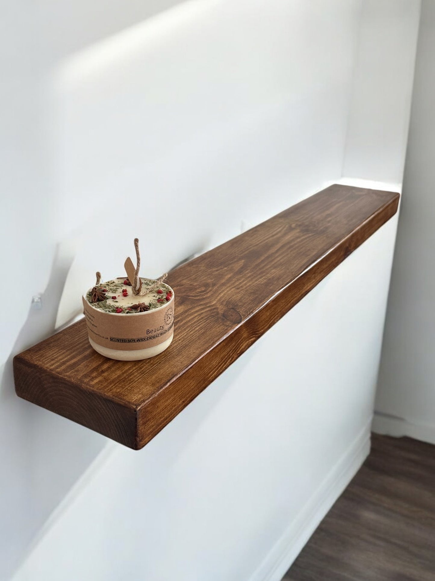 Elegant Dark Oak Solid Wood Floating Shelves – Handmade with Scandinavian Redwood