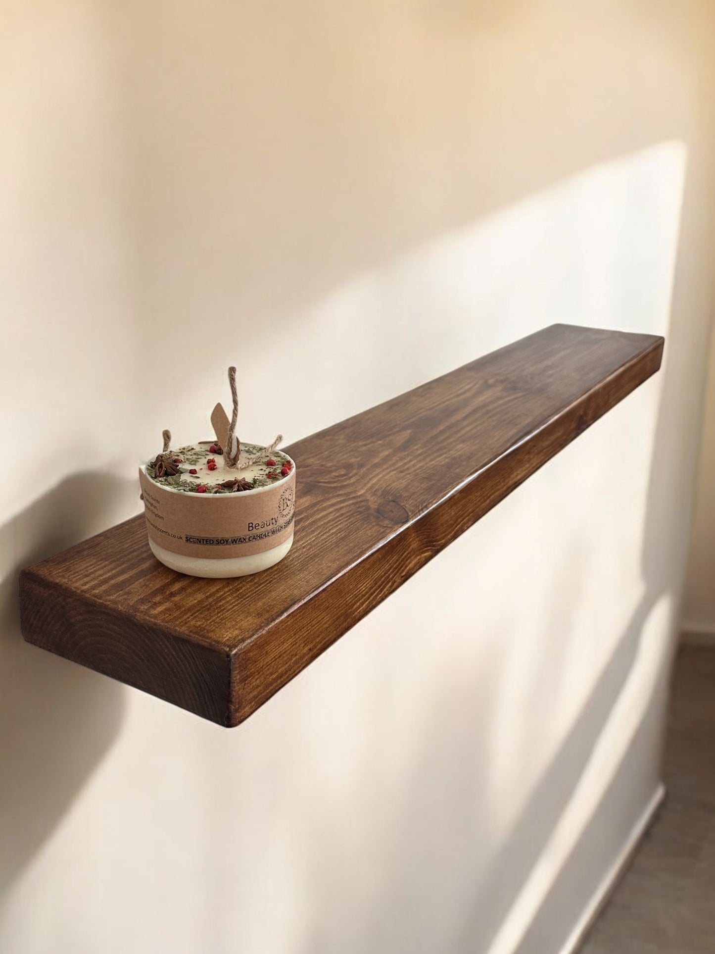 Elegant Dark Oak Solid Wood Floating Shelves – Handmade with Scandinavian Redwood