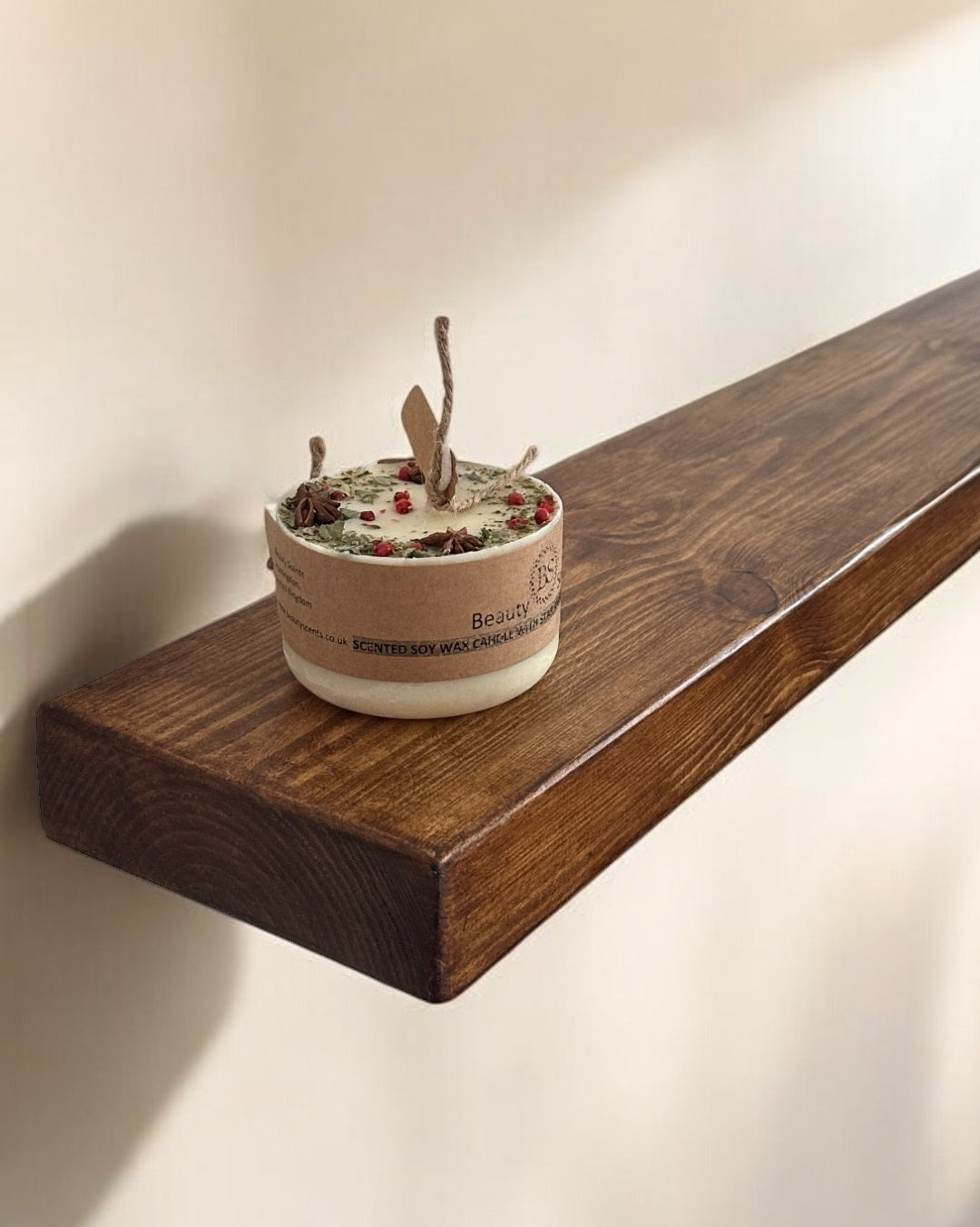 Elegant Dark Oak Solid Wood Floating Shelves – Handmade with Scandinavian Redwood