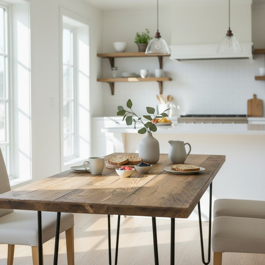 Plateau de Table en Bois de Récupération Fait Main | Dimensions Personnalisées | Surface en Bois Massif Style Rustique Industriel | Fabriqué au Royaume-Uni