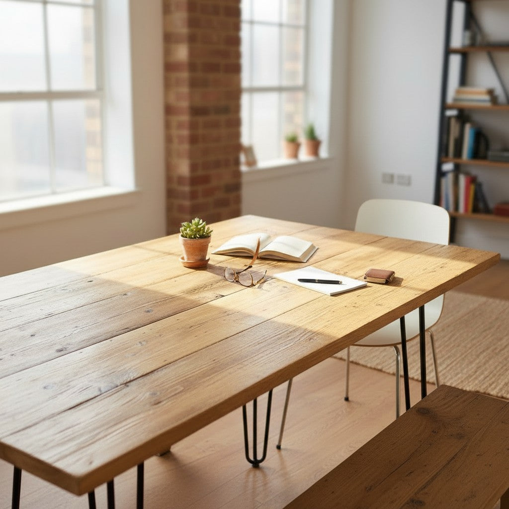 Plateau de Table en Bois de Récupération Fait Main | Dimensions Personnalisées | Surface en Bois Massif Style Rustique Industriel | Fabriqué au Royaume-Uni