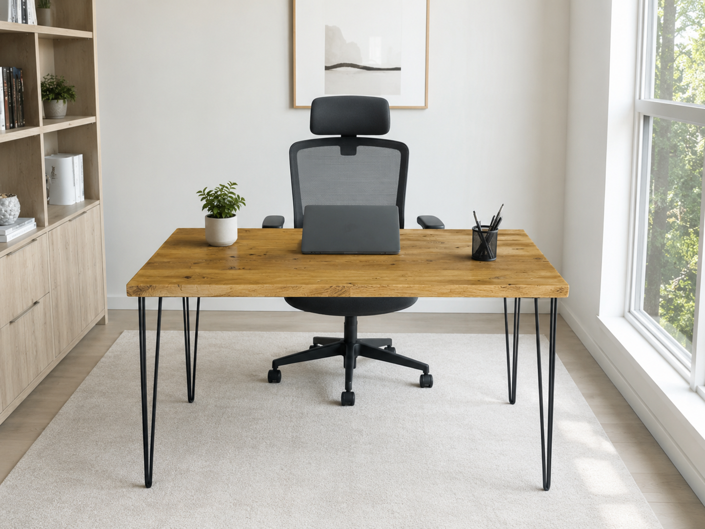Bureau en bois recyclé UK - Bureau industriel avec pieds épingles | Tailles personnalisées | Livraison gratuite