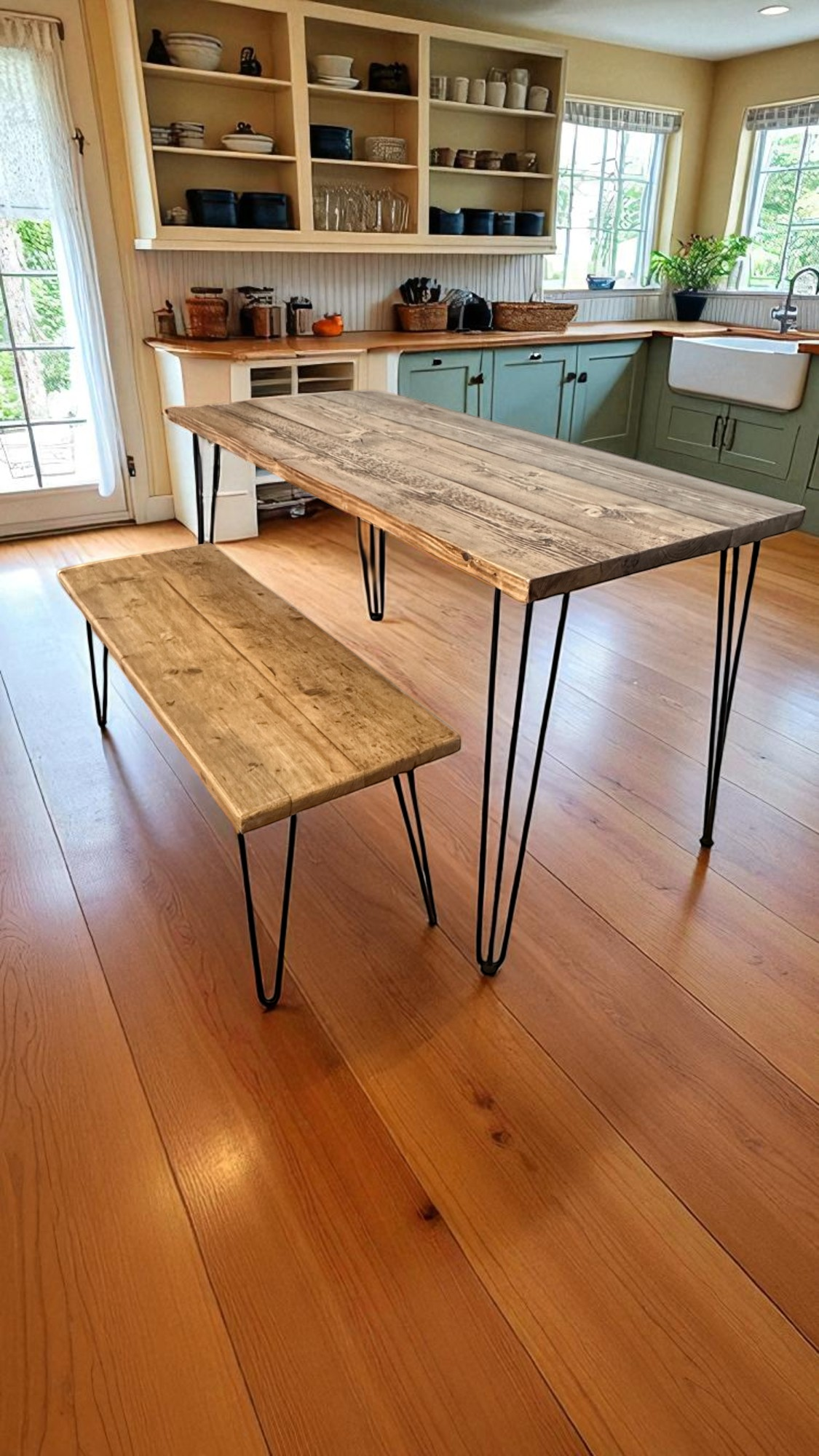 Industrial Reclaimed Wood Dining Table Set | Optional Benches | UK