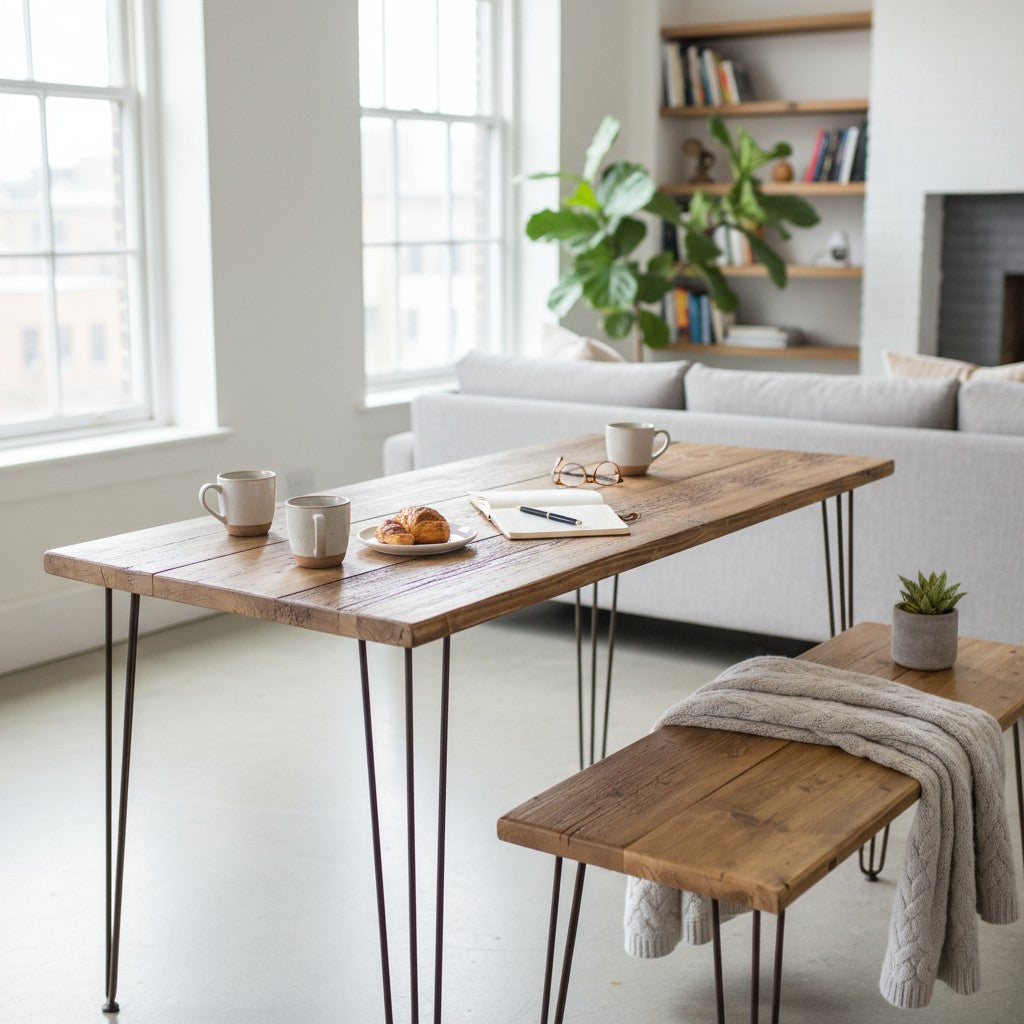 Industrial Reclaimed Wood Dining Table Set | Optional Benches | UK