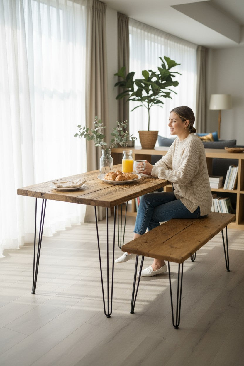 Industrial Reclaimed Wood Dining Table Set | Optional Benches | UK