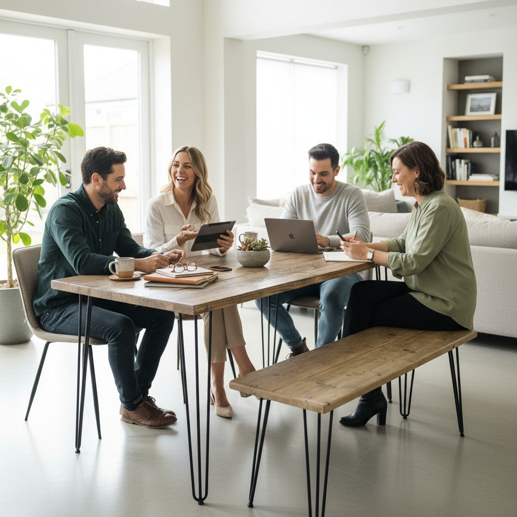 Industrial Reclaimed Wood Dining Table Set | Optional Benches | UK