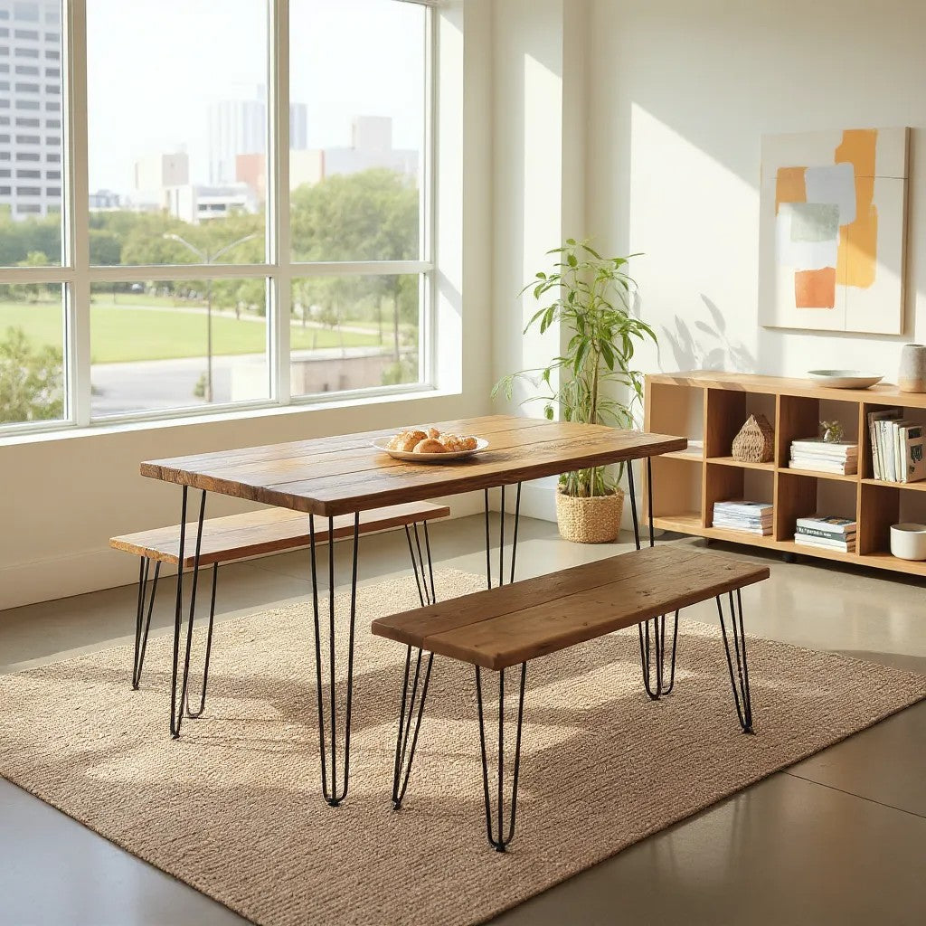 Industrial Reclaimed Wood Dining Table Set | Optional Benches | UK