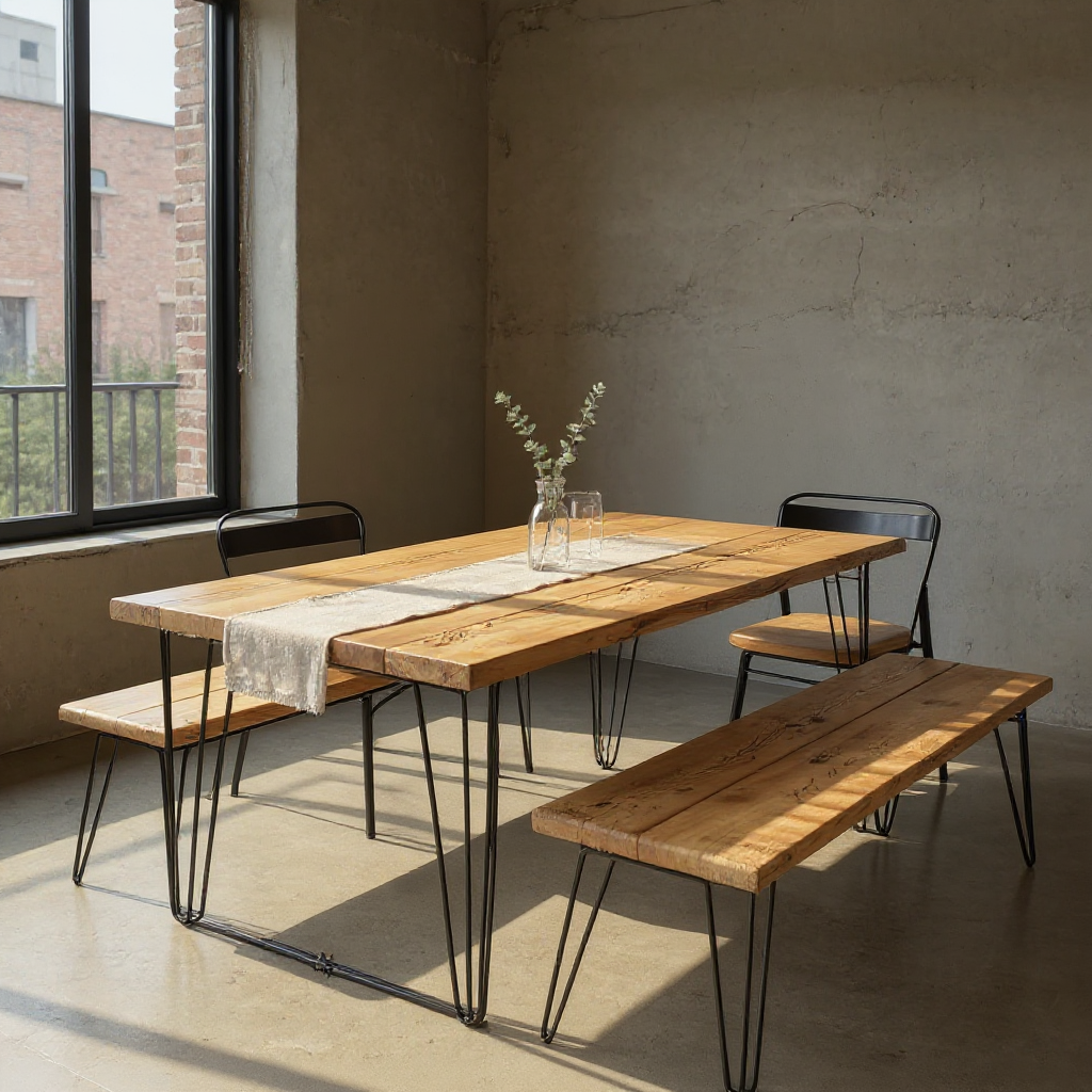 Industrial Reclaimed Wood Dining Table Set | Optional Benches | UK