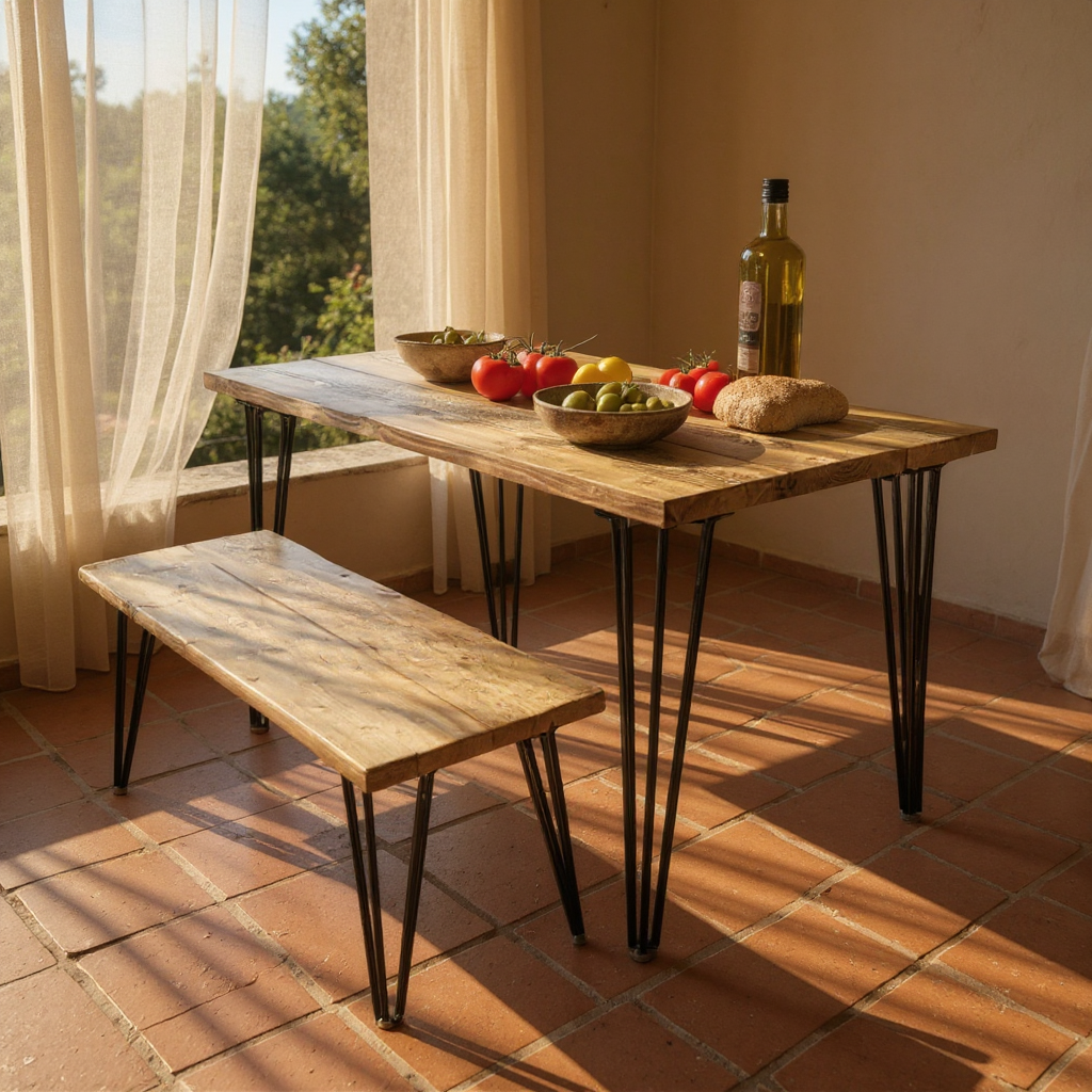 Industrial Reclaimed Wood Dining Table Set | Optional Benches | UK
