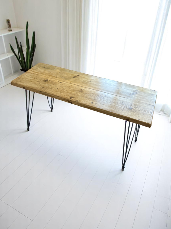 Rustic Home Office Desk, Handmade with Reclaimed Timber and Industrial Metal Hairpin Legs