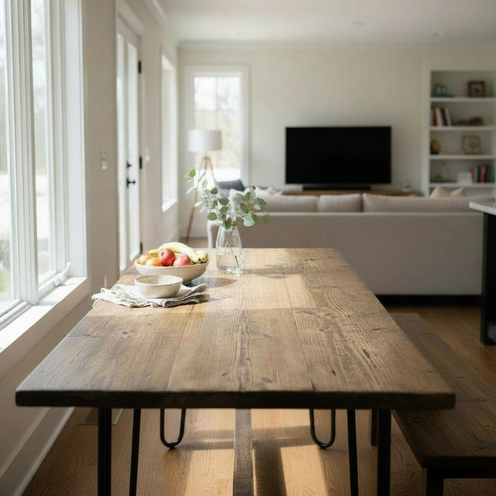 Plateau de Table en Bois de Récupération Fait Main | Dimensions Personnalisées | Surface en Bois Massif Style Rustique Industriel | Fabriqué au Royaume-Uni