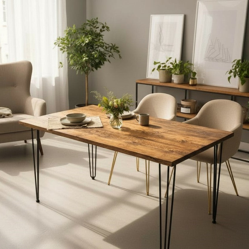 Plateau de Table en Bois de Récupération Fait Main | Dimensions Personnalisées | Surface en Bois Massif Style Rustique Industriel | Fabriqué au Royaume-Uni