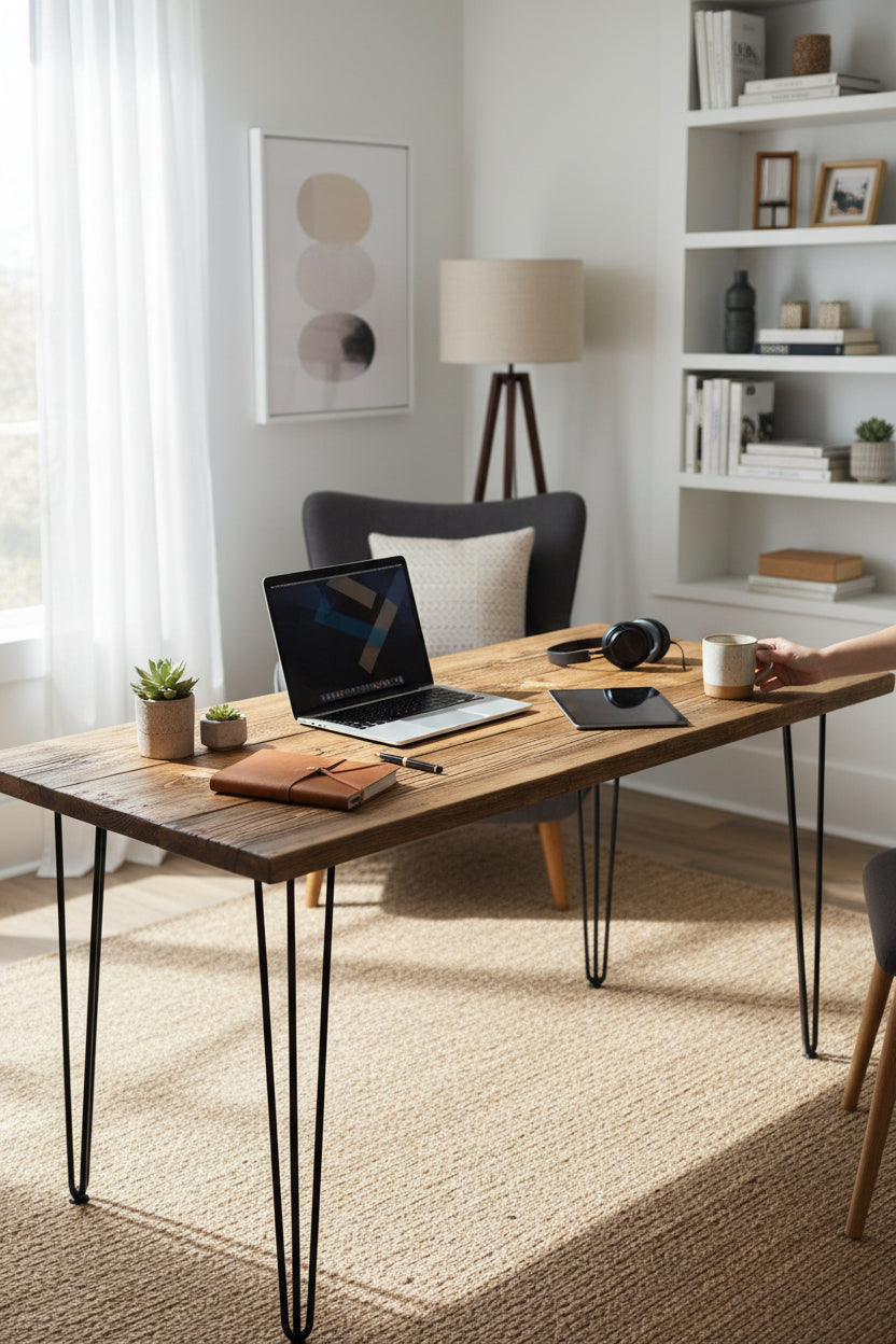 Schreibtisch aus Altholz Großbritannien – Industrieller Home-Office-Schreibtisch mit Haarnadelbeinen | Sondergrößen | Kostenlose Lieferung