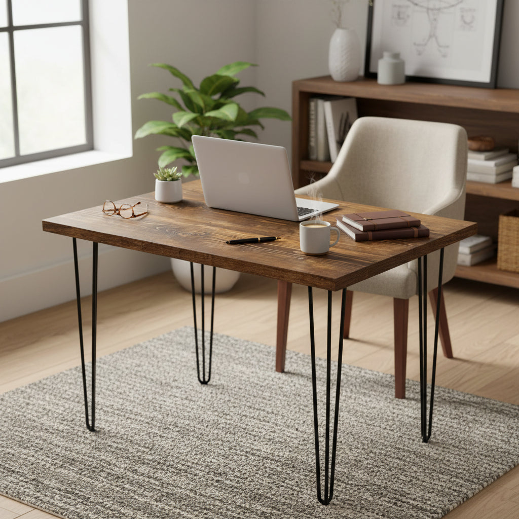 Reclaimed Wood Home Office Desk | Hairpin Legs | UK Made