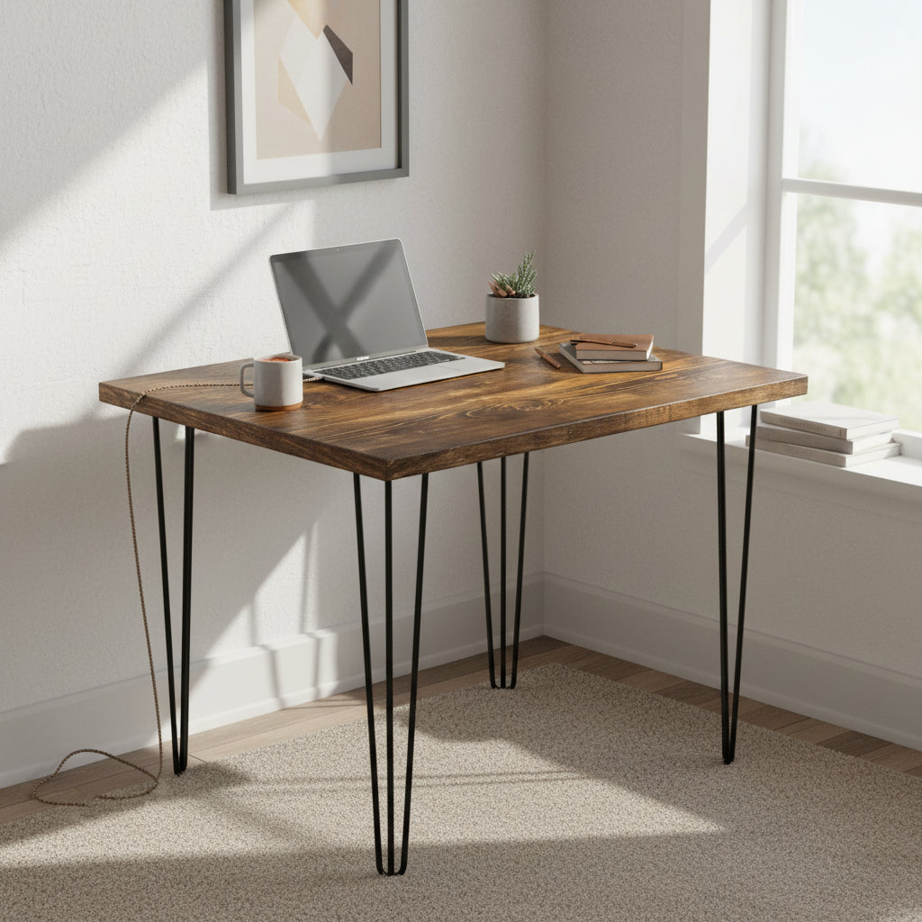 Schreibtisch aus Altholz Großbritannien – Industrieller Home-Office-Schreibtisch mit Haarnadelbeinen | Sondergrößen | Kostenlose Lieferung