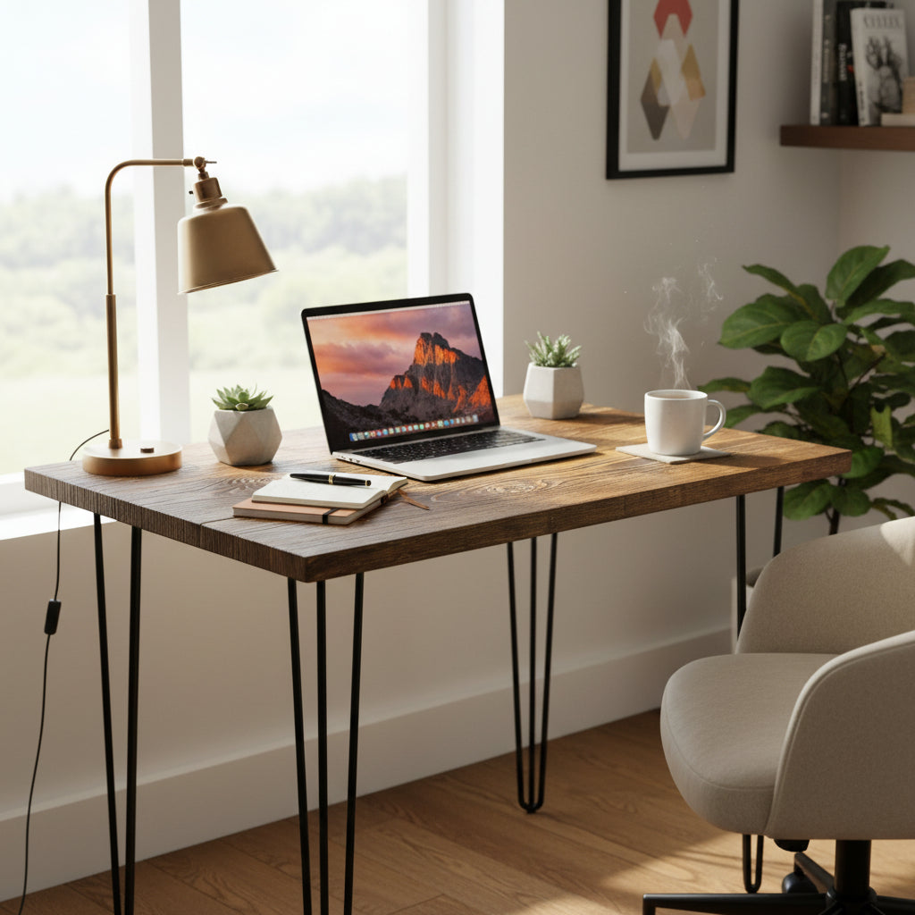 Schreibtisch aus Altholz Großbritannien – Industrieller Home-Office-Schreibtisch mit Haarnadelbeinen | Sondergrößen | Kostenlose Lieferung