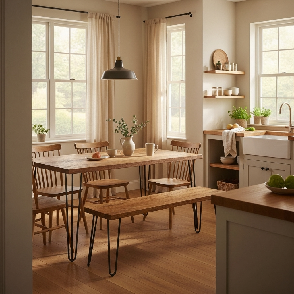 Reclaimed Wood Dining Table UK - Farmhouse Kitchen Table with Hairpin Legs | Custom Sizes
