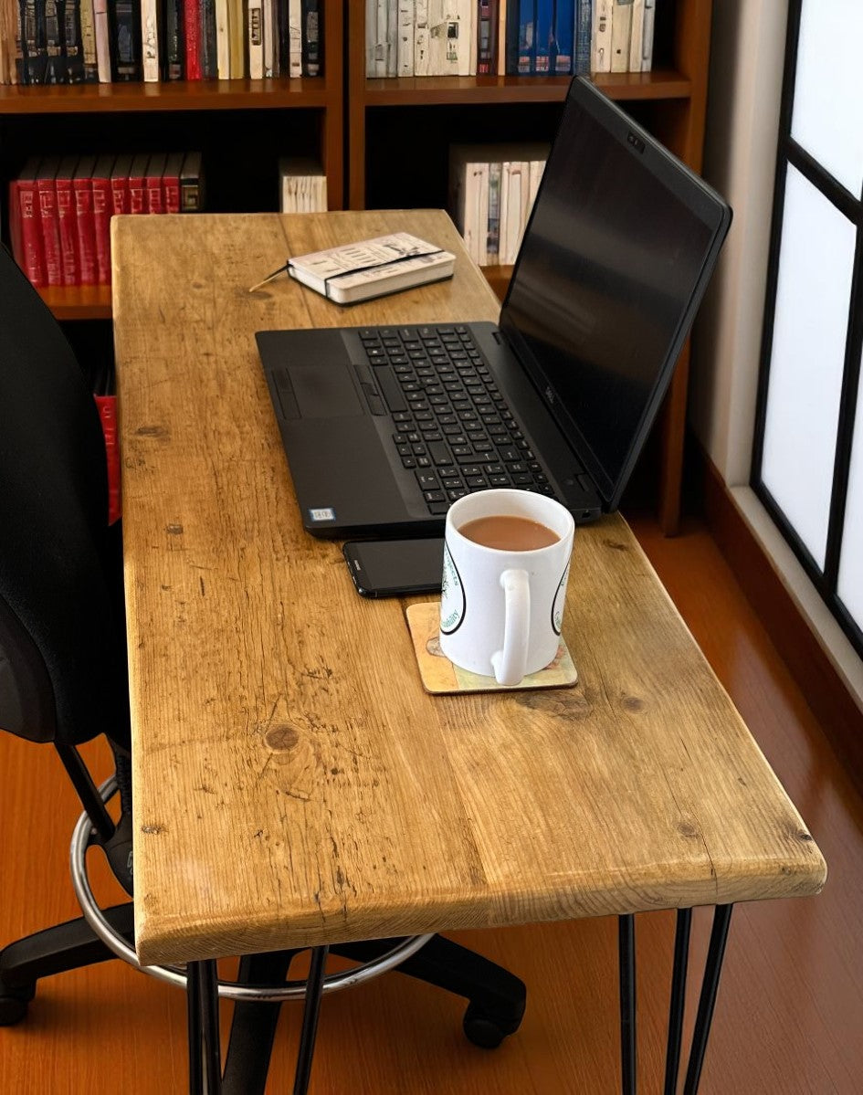 Handmade rustic office desk from reclaimed pine boards
