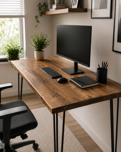 Reclaimed Wood Home Office Desk – Hairpin Legs, Handmade in UK | Free Delivery