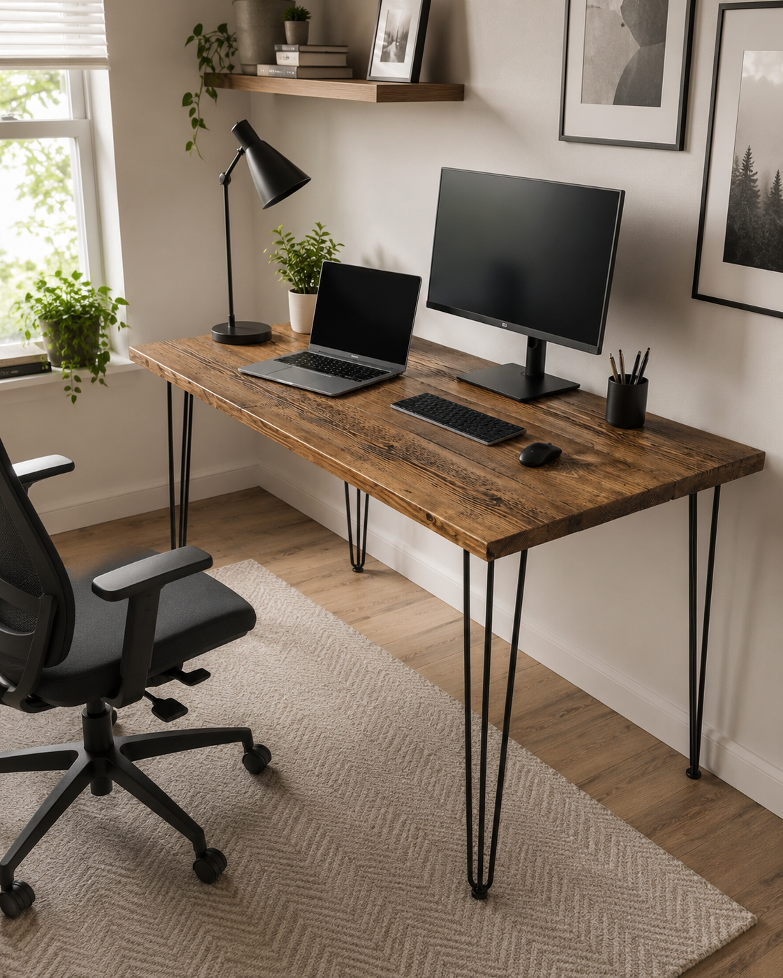 Bureau en bois recyclé UK - Bureau industriel avec pieds épingles | Tailles personnalisées | Livraison gratuite