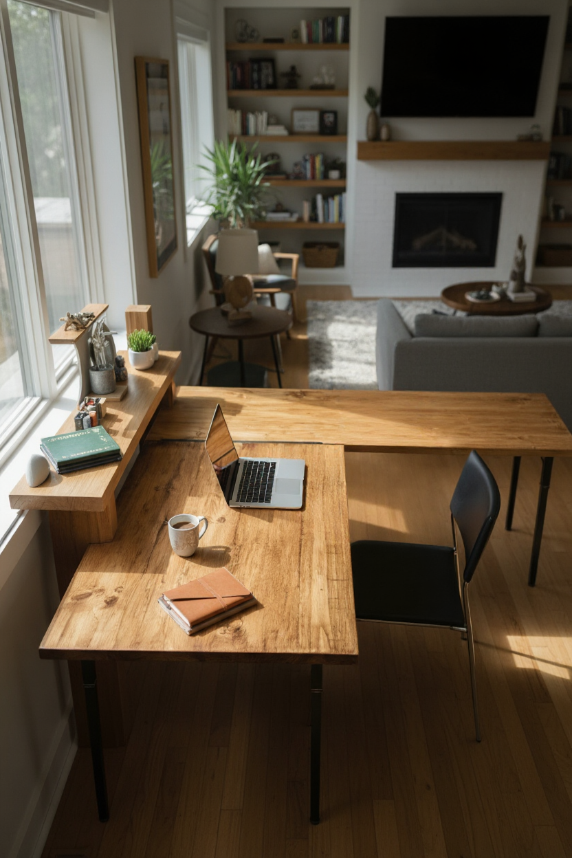Reclaimed Wood Corner Desk – Handmade L-Shaped Home Office Desk with Hairpin Legs