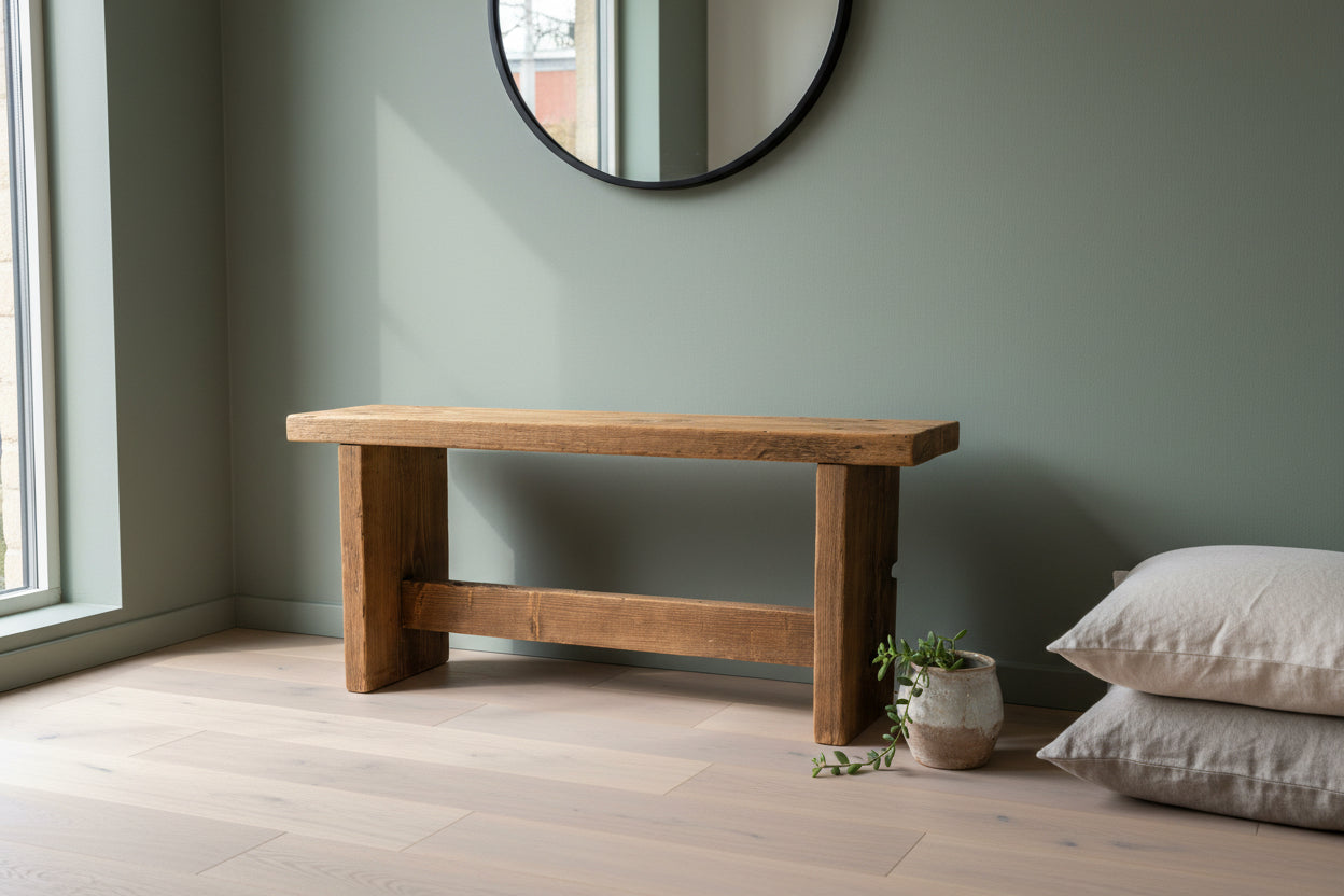 Reclaimed Wood Bench UK - Rustic Wood Bench with Solid Legs | Custom Sizes | Free Delivery