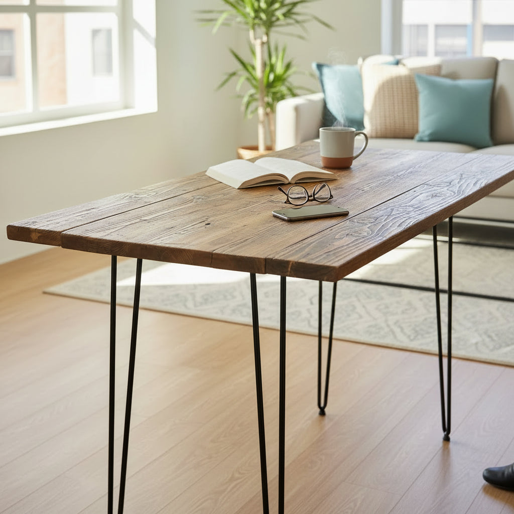 Handmade to Order Reclaimed Wood Drop Leaf Dining Table with Hairpin Legs