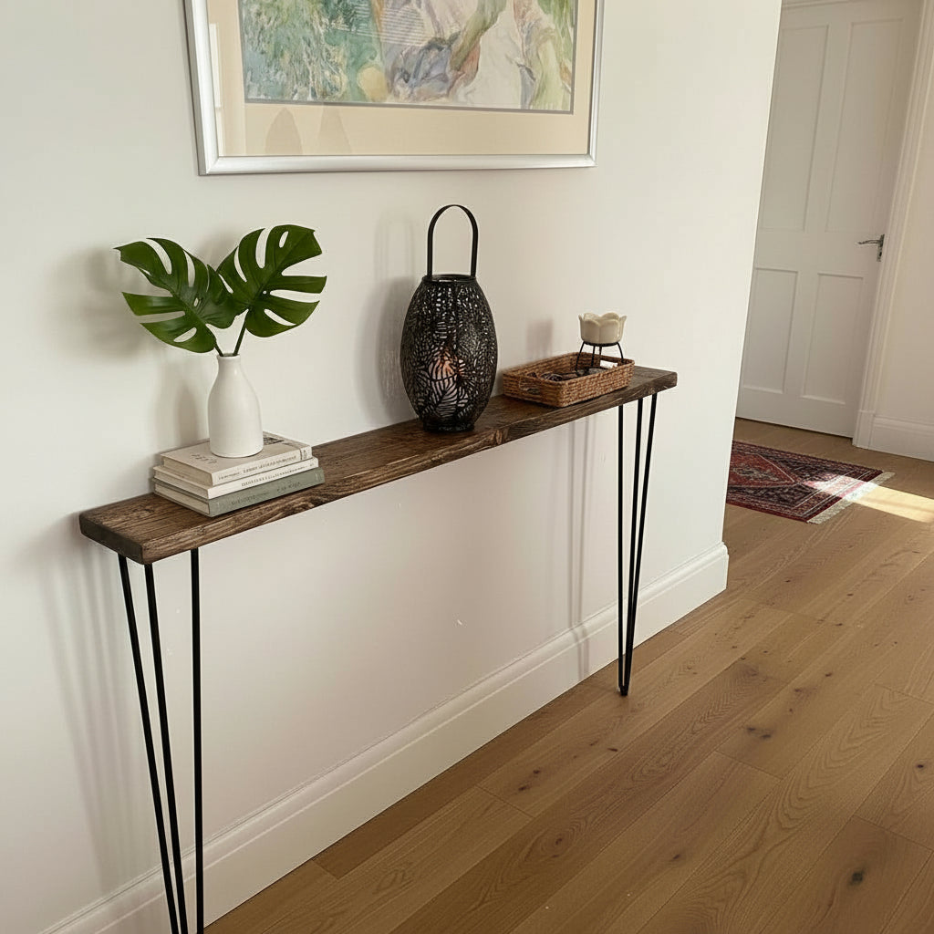Altholz-Konsolentisch UK - Rustikaler Flurtisch mit Hairpin Legs | Maßanfertigungen | Kostenlose Lieferung