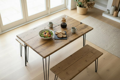 Industrial Reclaimed Wood Dining Table Set | Optional Benches | UK