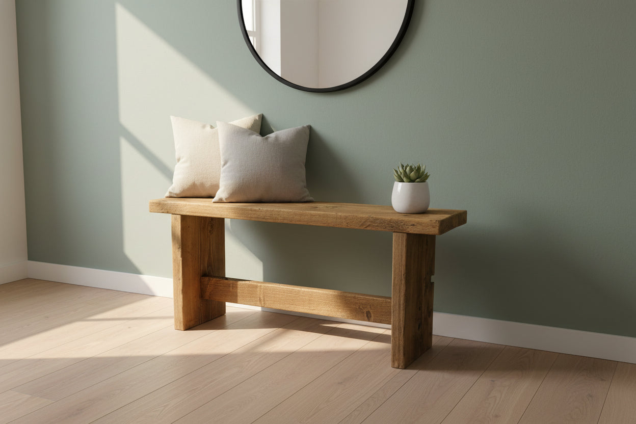 Reclaimed Wood Bench UK - Rustic Wood Bench with Solid Legs | Custom Sizes | Free Delivery