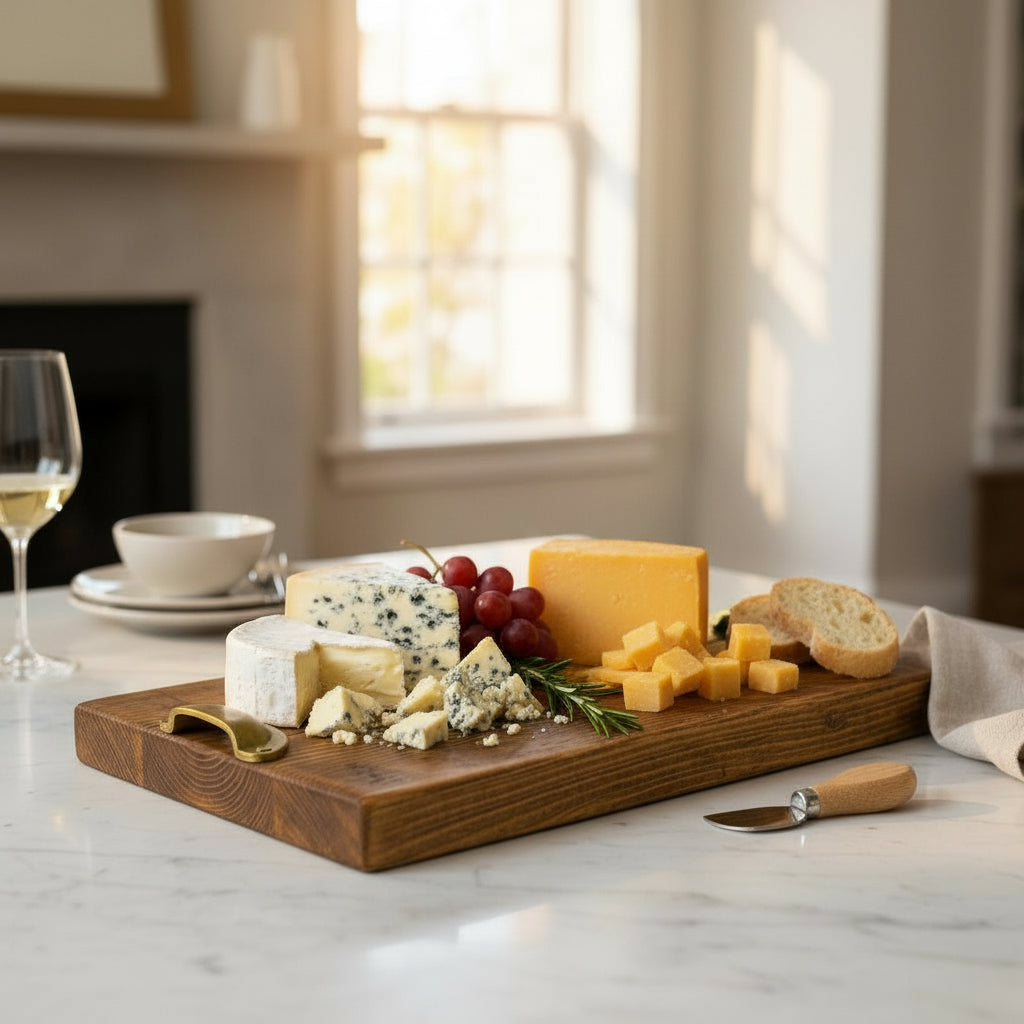 Reclaimed Wood Charcuterie Board with Solid Brass Handles – Handcrafted Serving Board