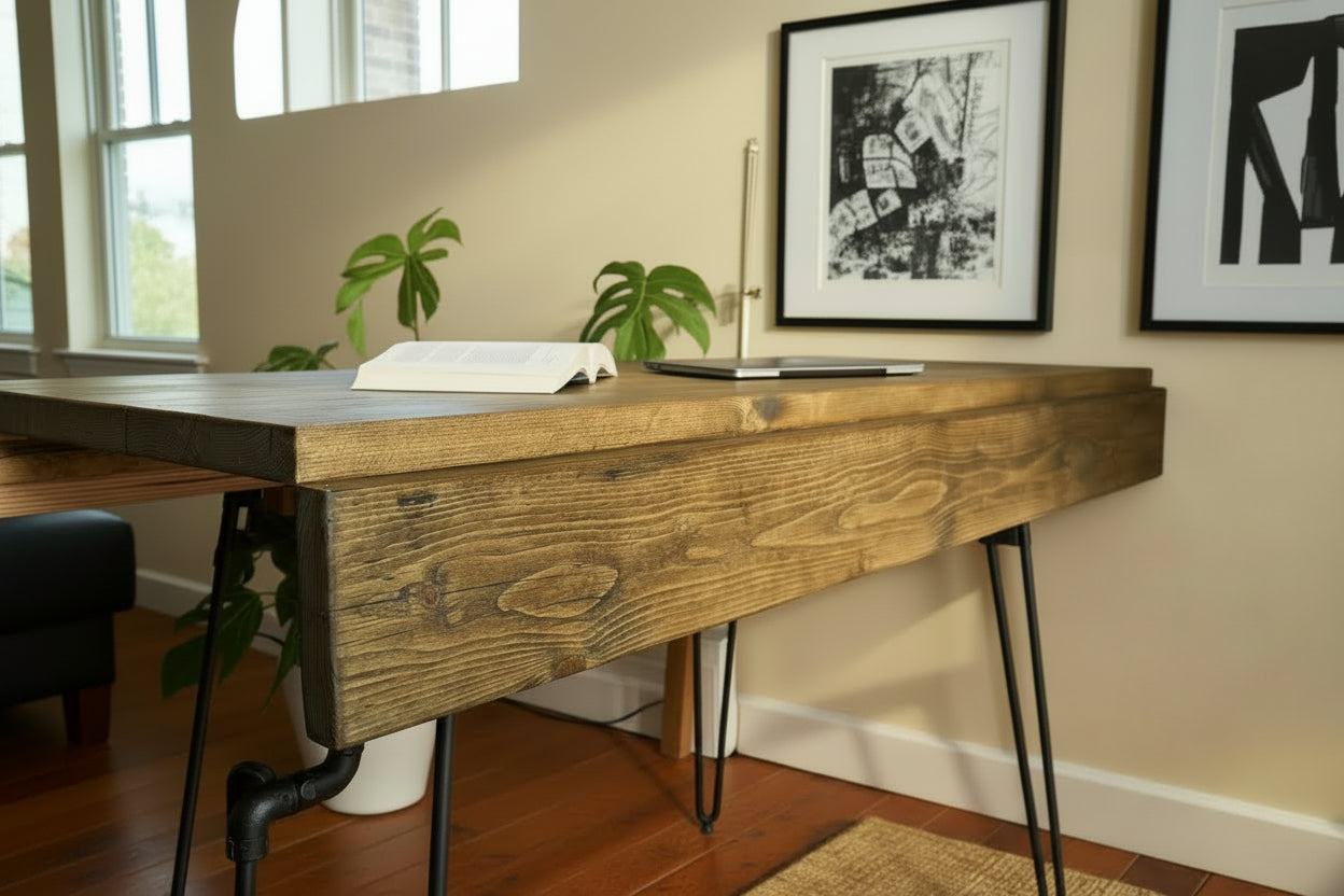Handmade to Order Reclaimed Wood Drop Leaf Dining Table with Hairpin Legs