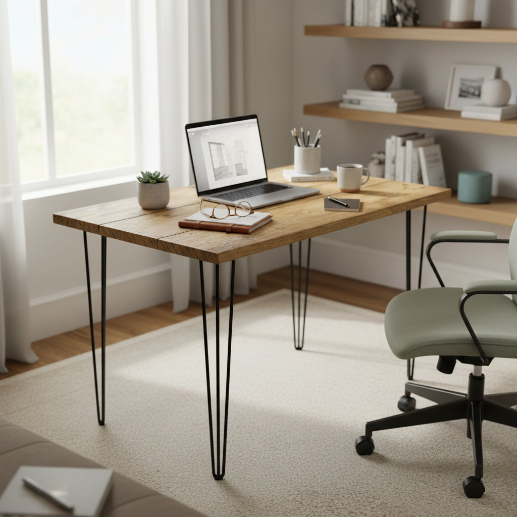 Schreibtisch aus Altholz Großbritannien – Industrieller Home-Office-Schreibtisch mit Haarnadelbeinen | Sondergrößen | Kostenlose Lieferung