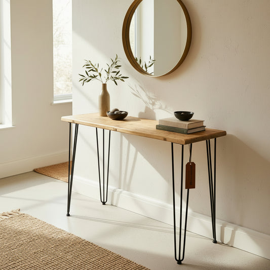 Console en bois recyclé (Royaume-Uni) – Table de couloir rustique avec pieds épingles | Tailles personnalisées | Livraison gratuite