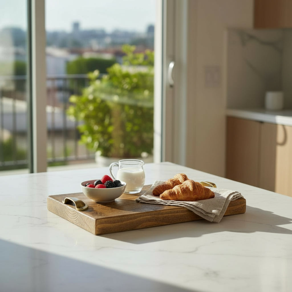 Reclaimed Wood Charcuterie Board with Solid Brass Handles – Handcrafted Serving Board