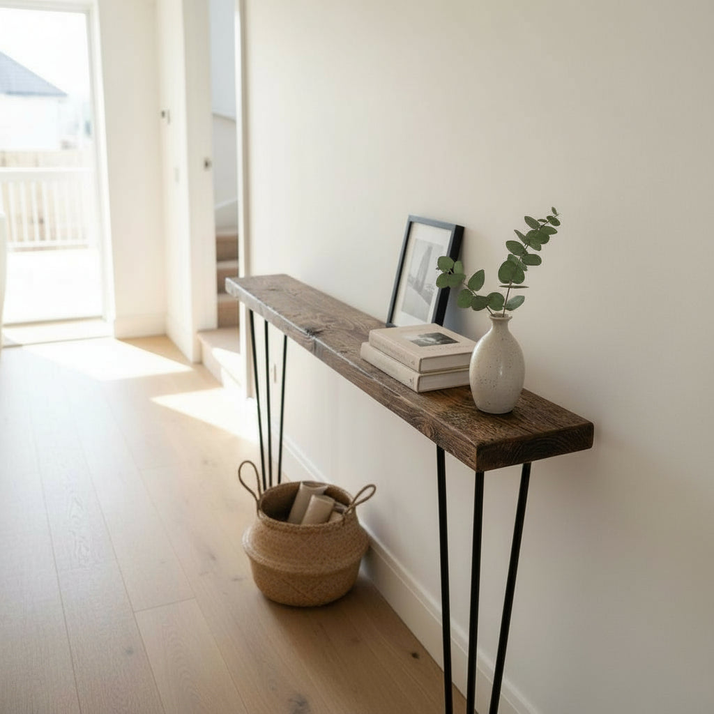 Altholz-Konsolentisch UK - Rustikaler Flurtisch mit Hairpin Legs | Maßanfertigungen | Kostenlose Lieferung