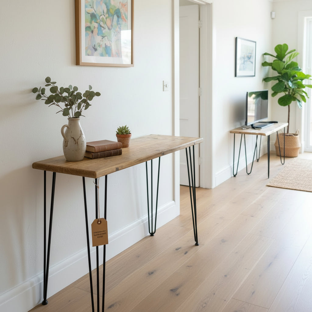 Altholz-Konsolentisch UK - Rustikaler Flurtisch mit Hairpin Legs | Maßanfertigungen | Kostenlose Lieferung