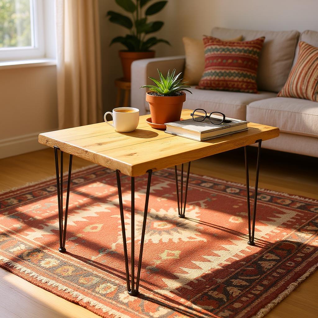 Solid wood rustic style coffee table for living room
