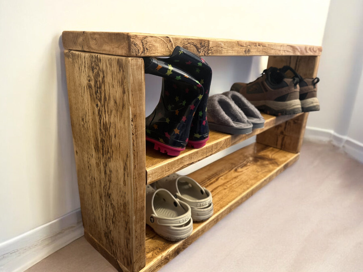 Rustic Reclaimed Wood Shoe Rack | Handmade Storage Unit | UK Made